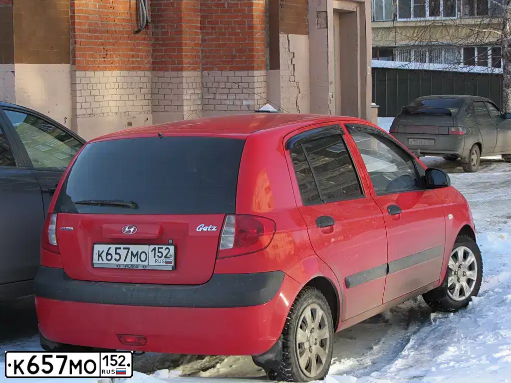 Фото автомобиля HYUNDAI GETZ, 2007 — госномер К657МО152. Цвет: КРАСНЫЙ