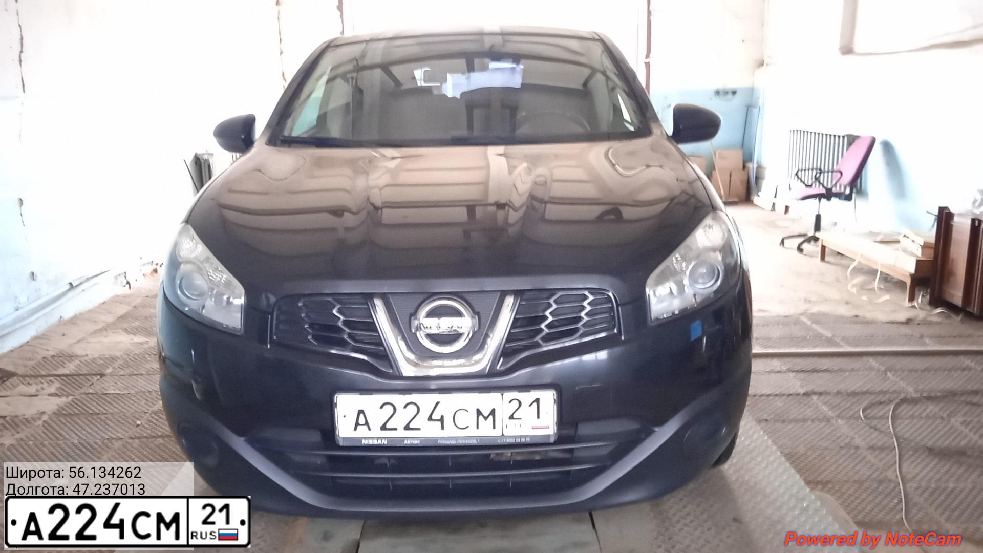 Фото автомобиля NISSAN QASHQAI, 2010 — госномер А224СМ21. Цвет: ЧЕРНЫЙ