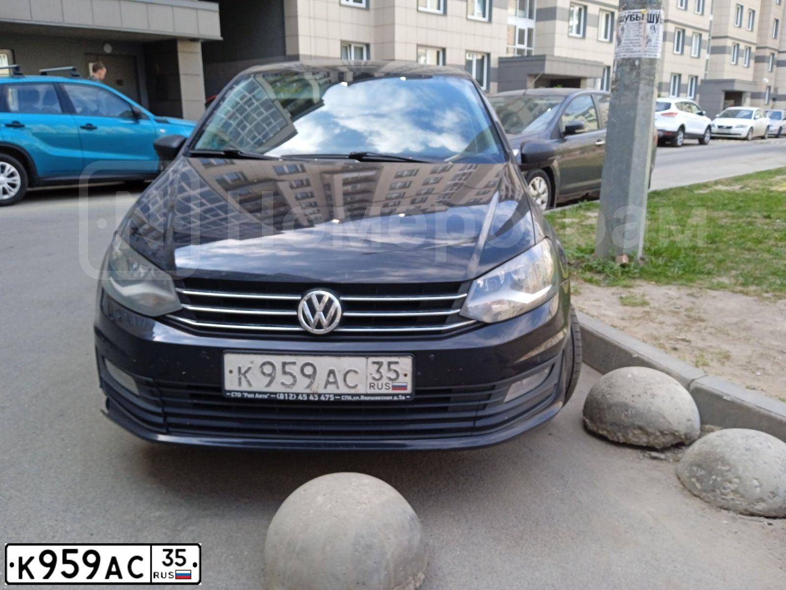 Фото автомобиля VOLKSWAGEN POLO, 2018 — госномер К959АС35. Цвет: ЧЕРНЫЙ
