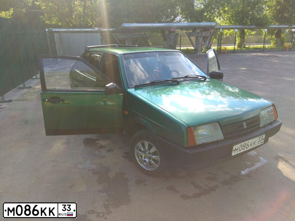 Фото автомобиля LADA 2109 SAMARA, 1999 — госномер М086КК33. Цвет: СЕРЕБРИСТО-ЗЕЛЕНЫЙ