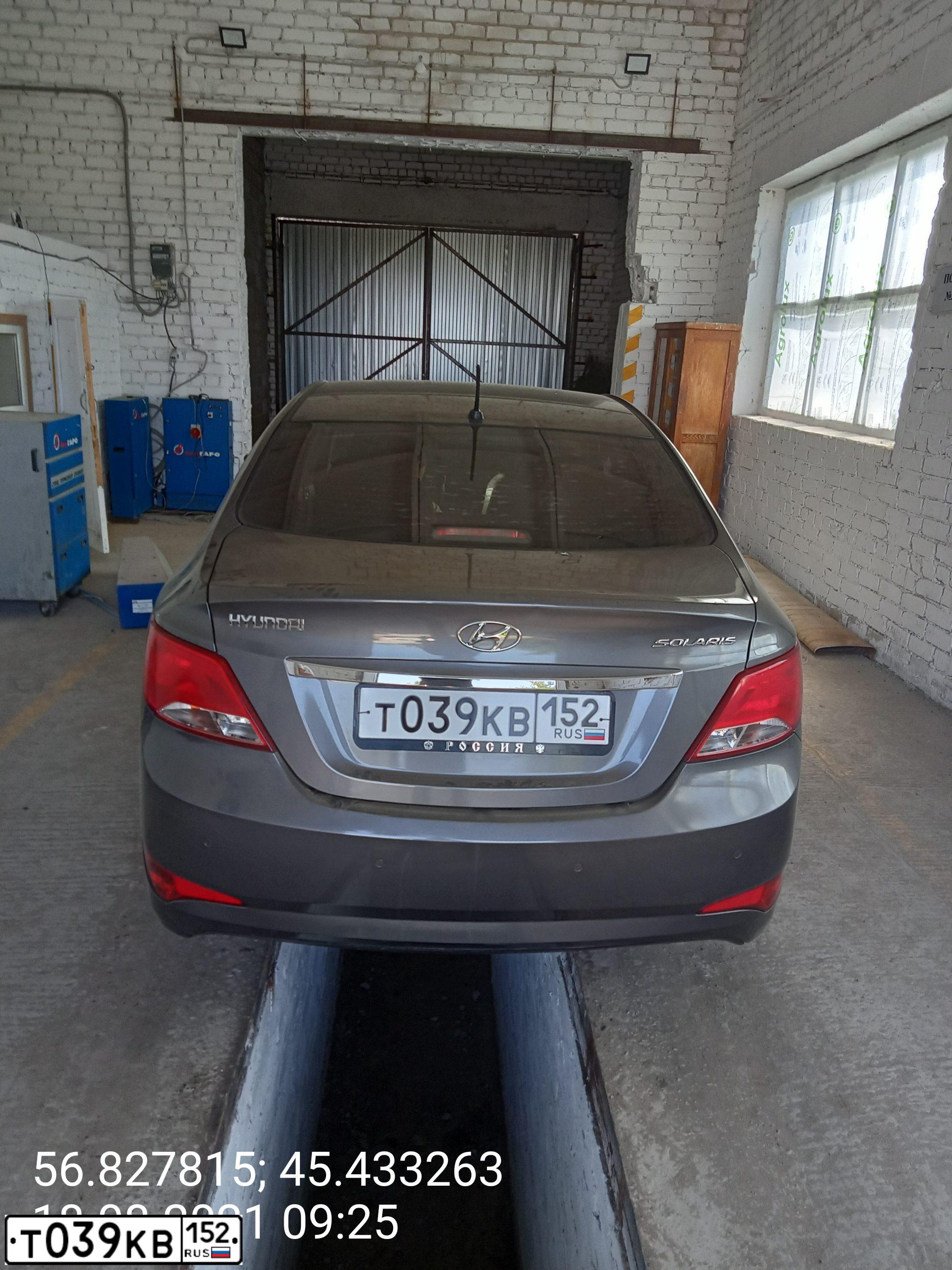 Фото автомобиля HYUNDAI SOLARIS, 2015 — госномер Т039КВ152. Цвет: темно-серый