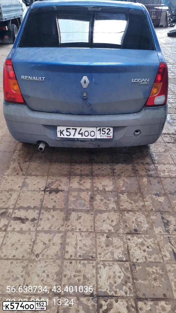 Фото автомобиля RENAULT LOGAN, 2008 — госномер К574ОО152. Цвет: синий