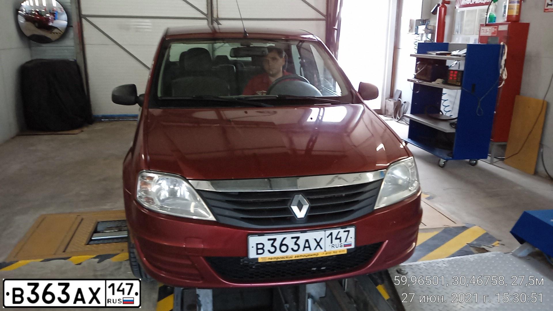 Фото автомобиля RENAULT LOGAN, 2011 — госномер В363АХ147. Цвет: Красный