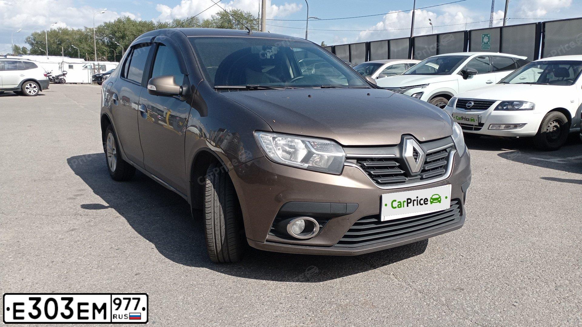 Фото автомобиля RENAULT LOGAN, 2018 — госномер Е303ЕМ977. Цвет: Коричневый