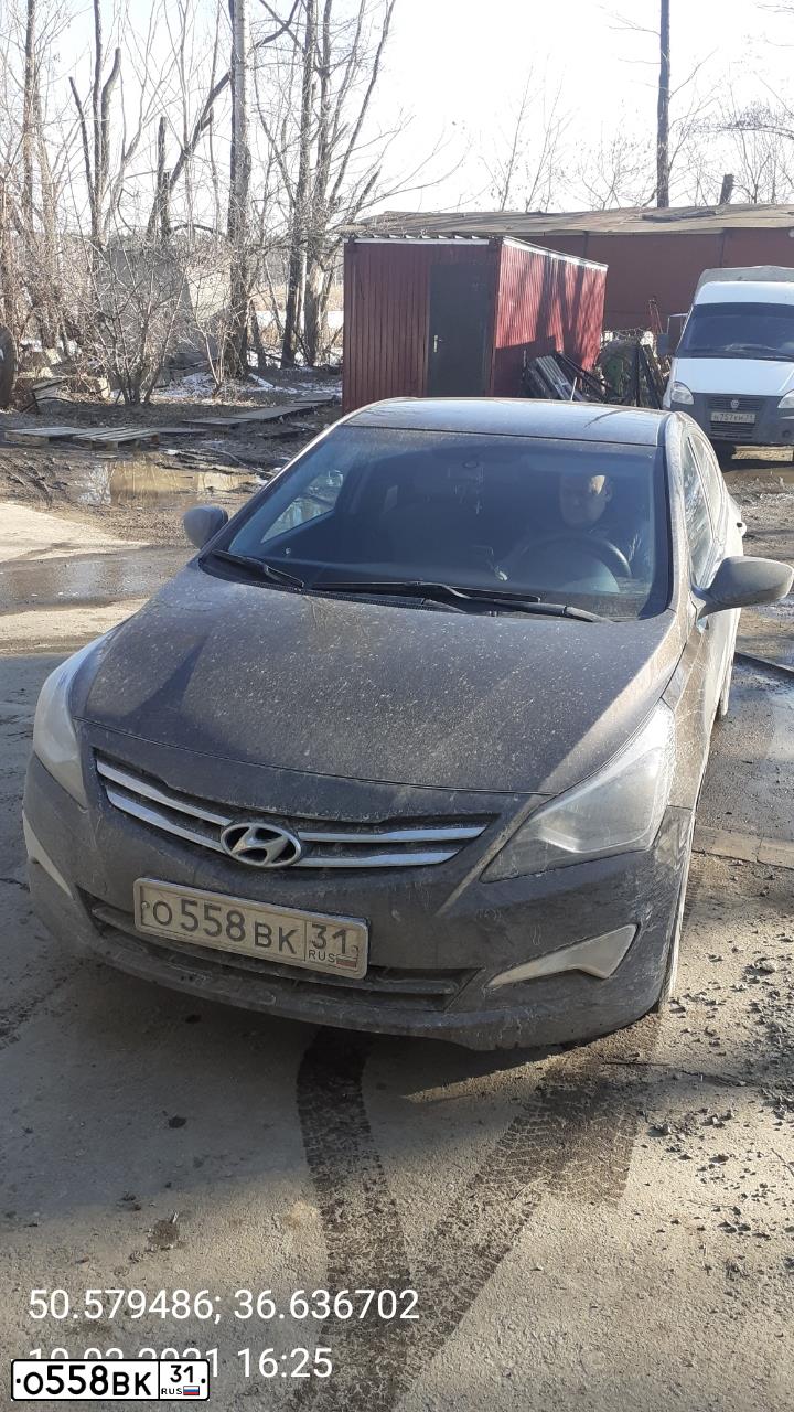 Фото автомобиля HYUNDAI SOLARIS, 2015 — госномер О558ВК31. Цвет: Коричневый