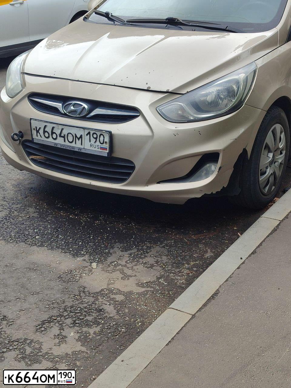 Фото автомобиля HYUNDAI SOLARIS, 2011 — госномер К664ОМ190. Цвет: БЕЖЕВЫЙ