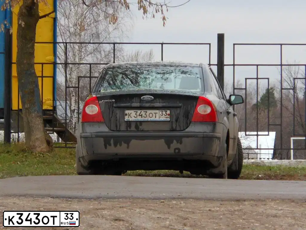 Фото автомобиля FORD FOCUS, 2007 — госномер К343ОТ33. Цвет: ЧЕРНЫЙ