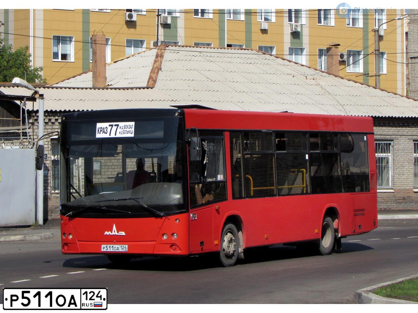 Фото автомобиля MAZ 206 - 226, 2012 — госномер Р511ОА124. Цвет: Красный