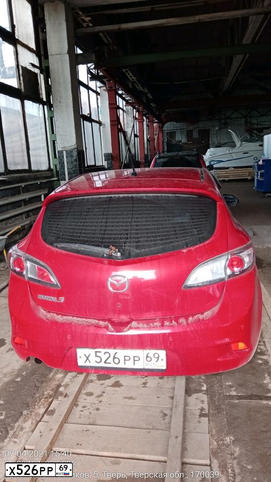 Фото автомобиля MAZDA 3, 2011 — госномер Х526РР69. Цвет: КРАСНЫЙ
