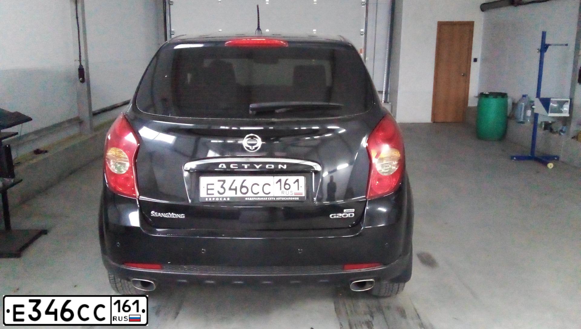Фото автомобиля SSANGYONG ACTYON, 2013 — госномер Е346СС161. Цвет: ЧЕРНЫЙ