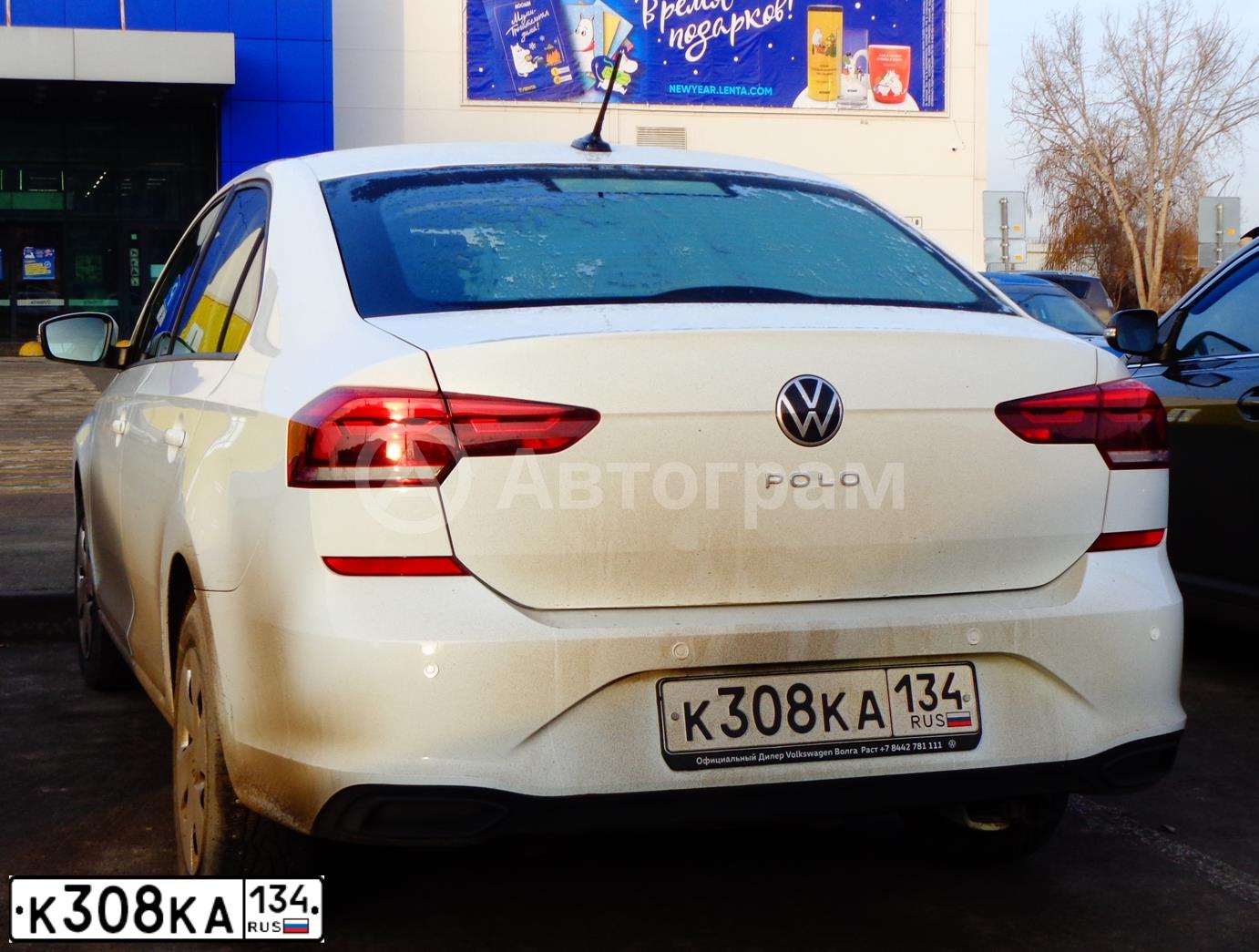 Фото автомобиля VOLKSWAGEN POLO, 2020 — госномер К308КА134. Цвет: Белый