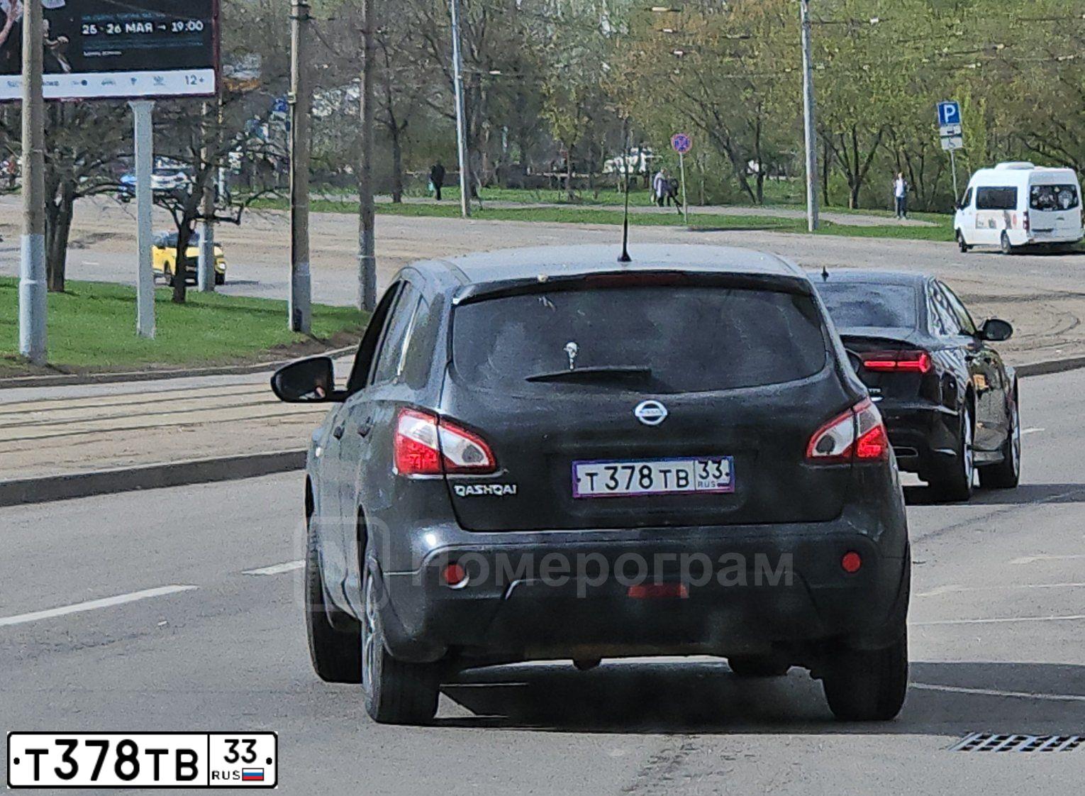 Фото автомобиля NISSAN QASHQAI, 2011 — госномер Т378ТВ33. Цвет: ЧЕРНЫЙ