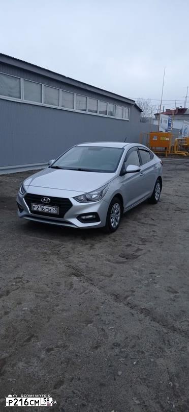 Фото автомобиля HYUNDAI SOLARIS, 2018 — госномер Р216СМ58. Цвет: СЕРЕБРИСТЫЙ