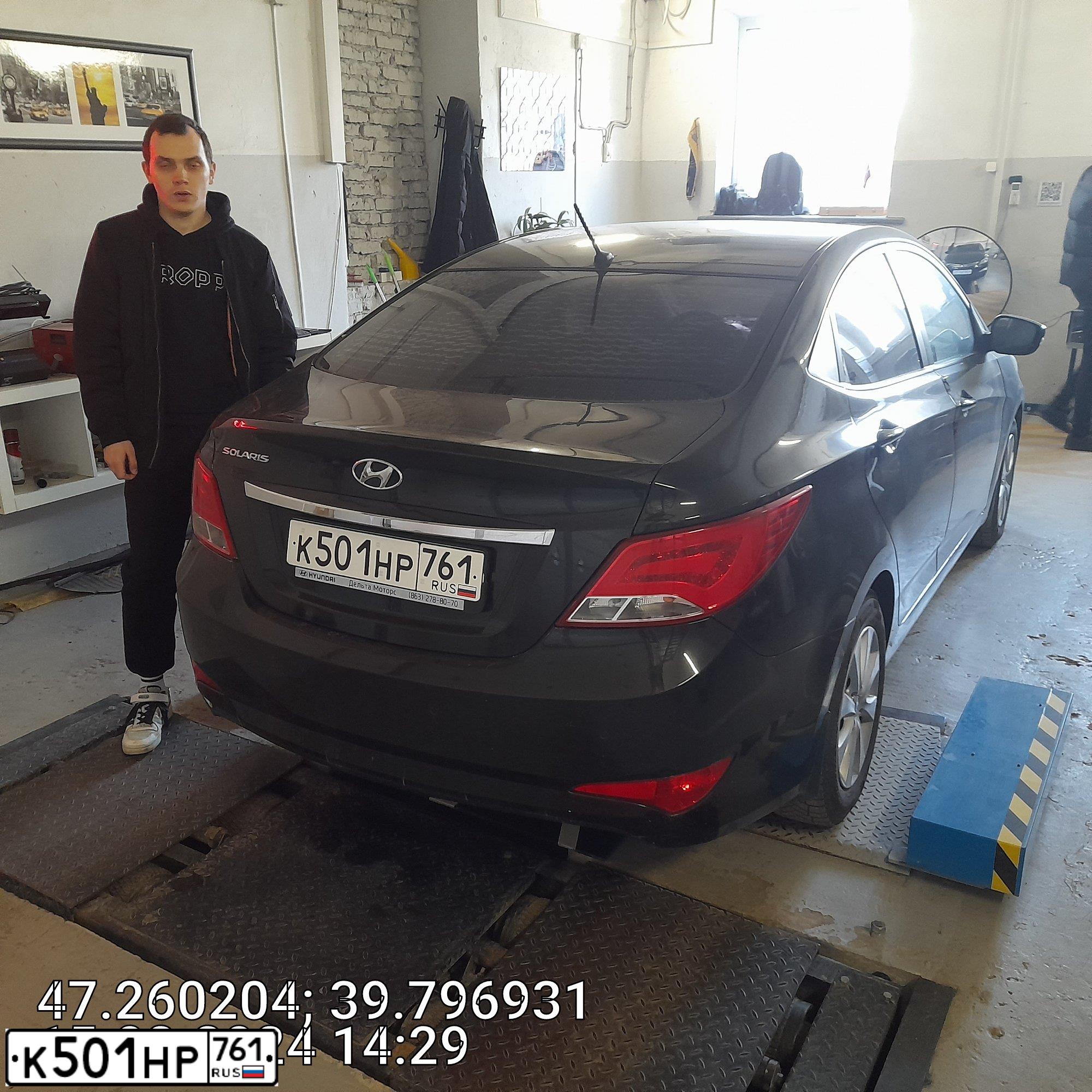 Фото автомобиля HYUNDAI SOLARIS, 2016 — госномер К501НР761. Цвет: ЧЕРНЫЙ