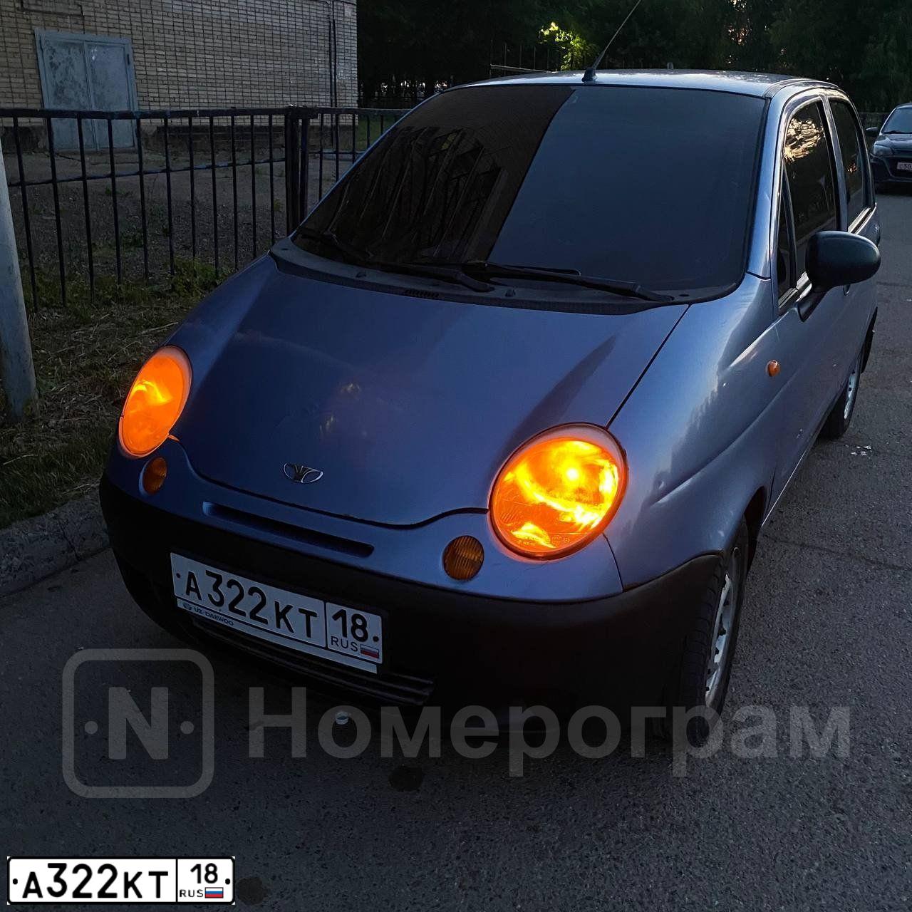 Фото автомобиля DAEWOO MATIZ, 2008 — госномер А322КТ18. Цвет: Перламутрово-голубой