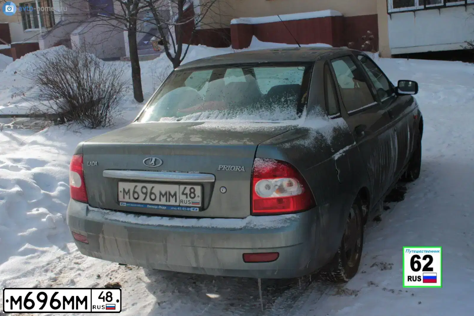 Фото автомобиля LADA 2170 PRIORA, 2010 — госномер М696ММ48. Цвет: СЕРО-ЗЕЛЕНЫЙ