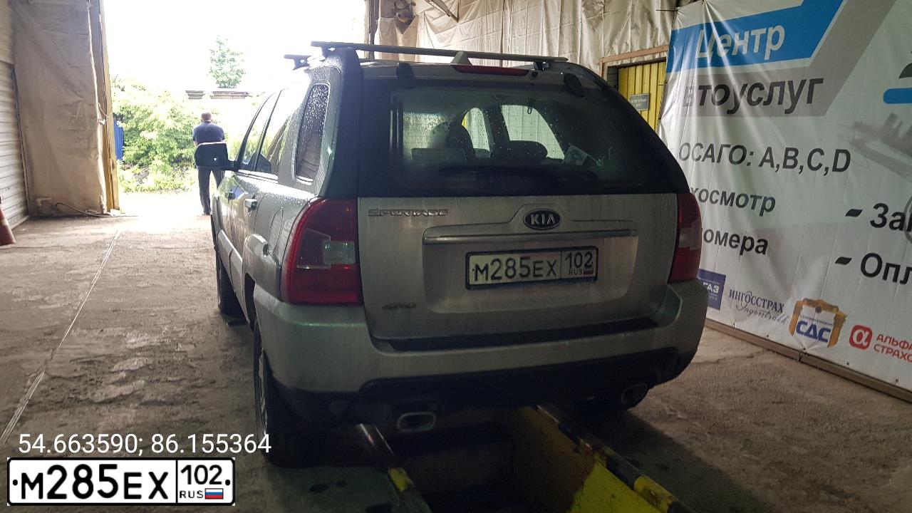Фото автомобиля KIA SPORTAGE, 2009 — госномер М285ЕХ102. Цвет: ПЕРЛАМ-СЕРЕБРИСТЫЙ