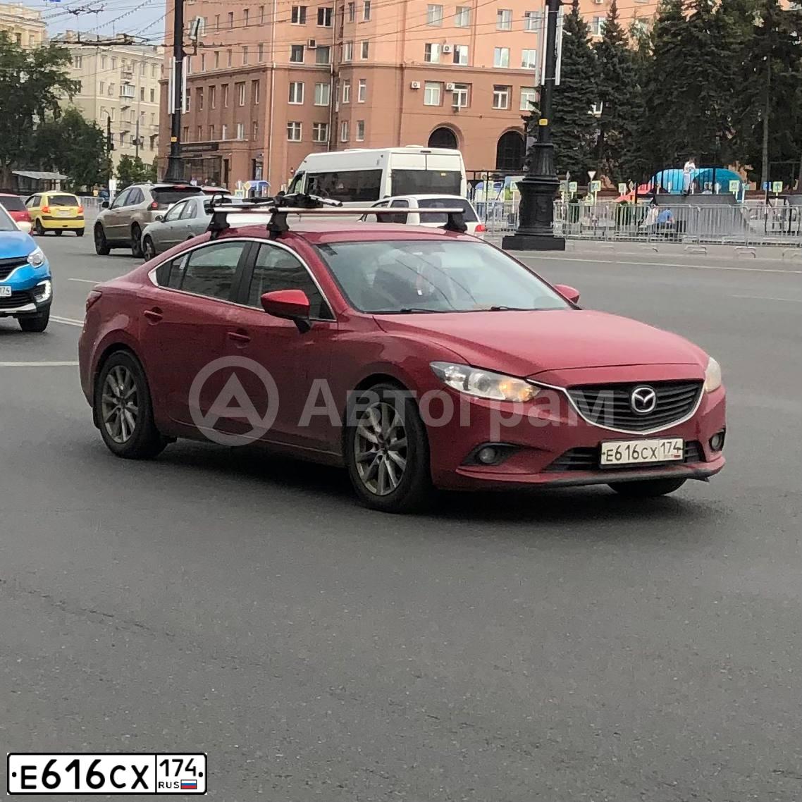 Фото автомобиля MAZDA 6, 2013 — госномер Е616СХ174. Цвет: КРАСНЫЙ