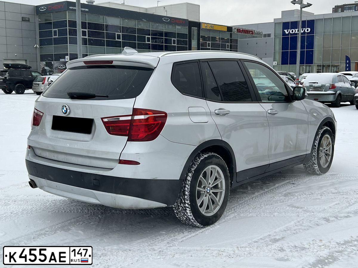 Фото автомобиля BMW X3, 2013 — госномер К455АЕ147. Цвет: Серебристый