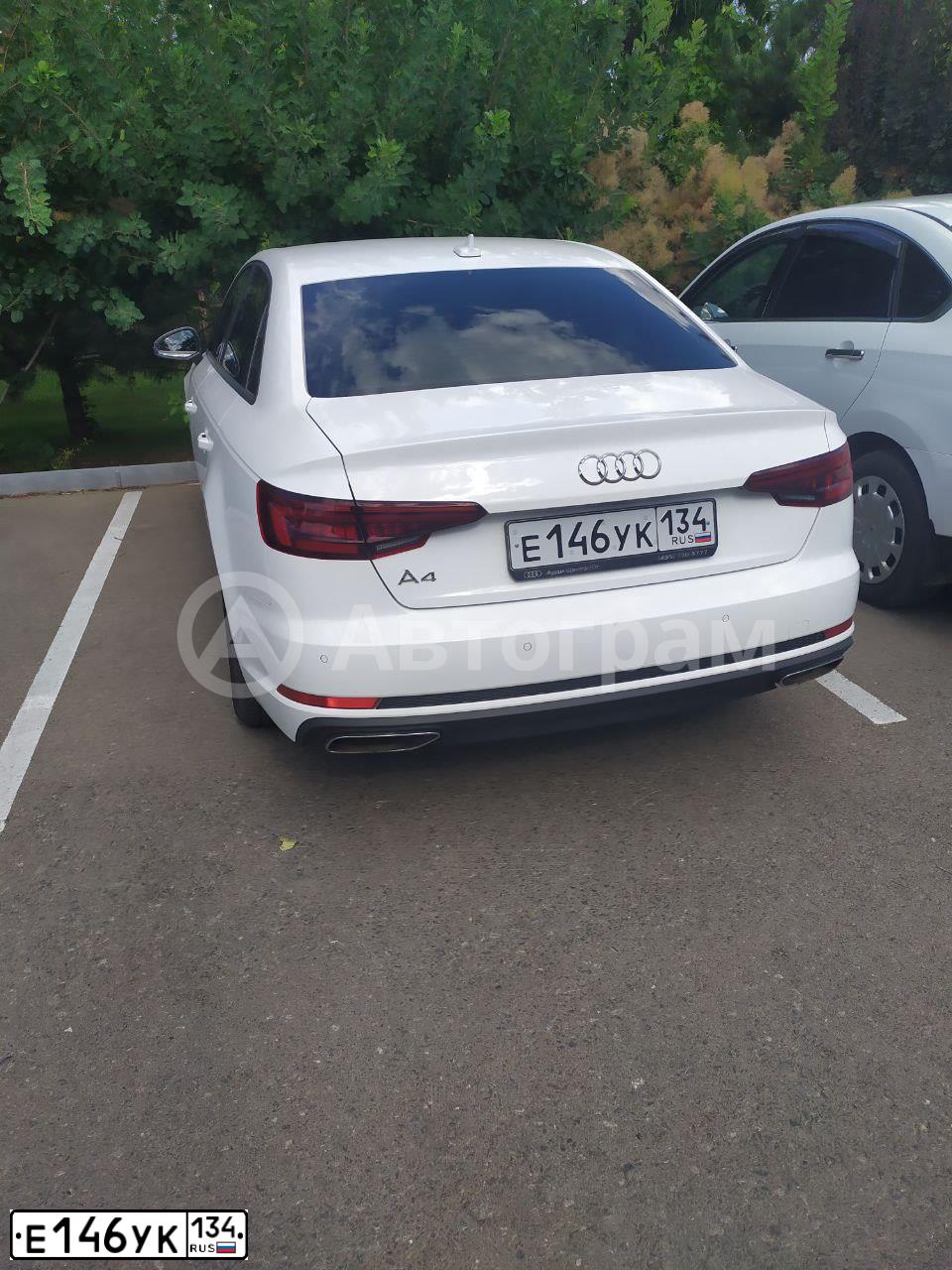 Фото автомобиля AUDI A4, 2019 — госномер Е146УК134. Цвет: БЕЛЫЙ