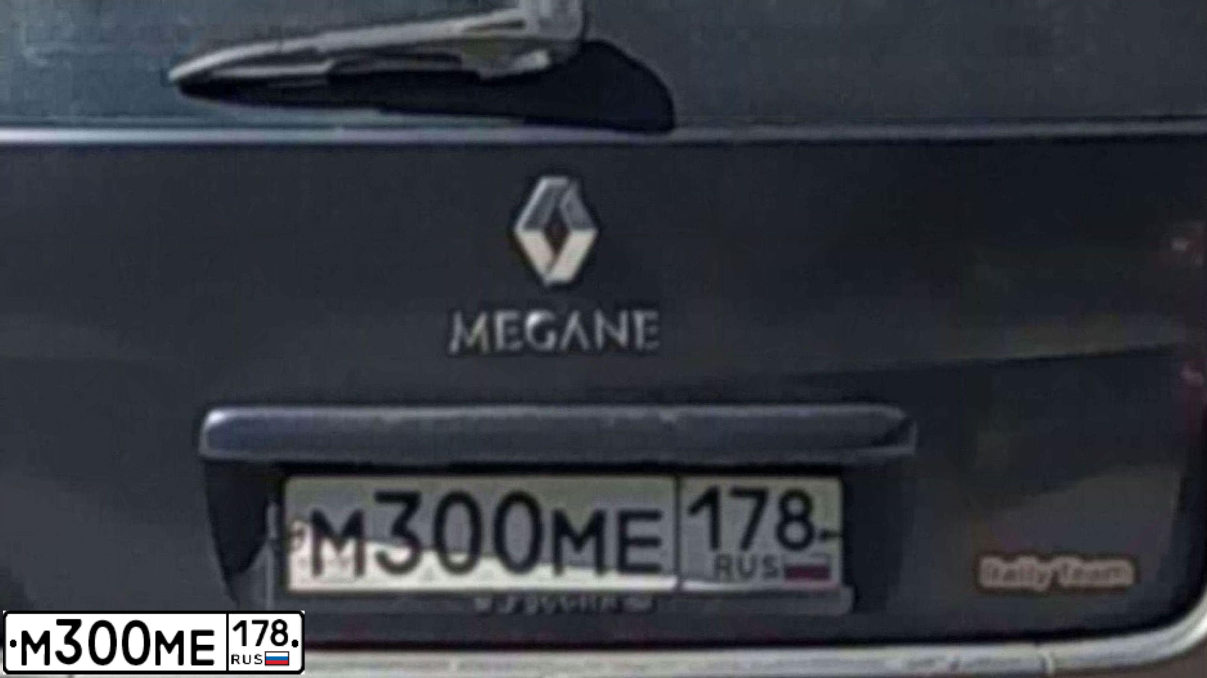 Фото автомобиля RENAULT MEGANE, 2008 — госномер М300МЕ178. Цвет: ТЕМНО-СЕРЫЙ
