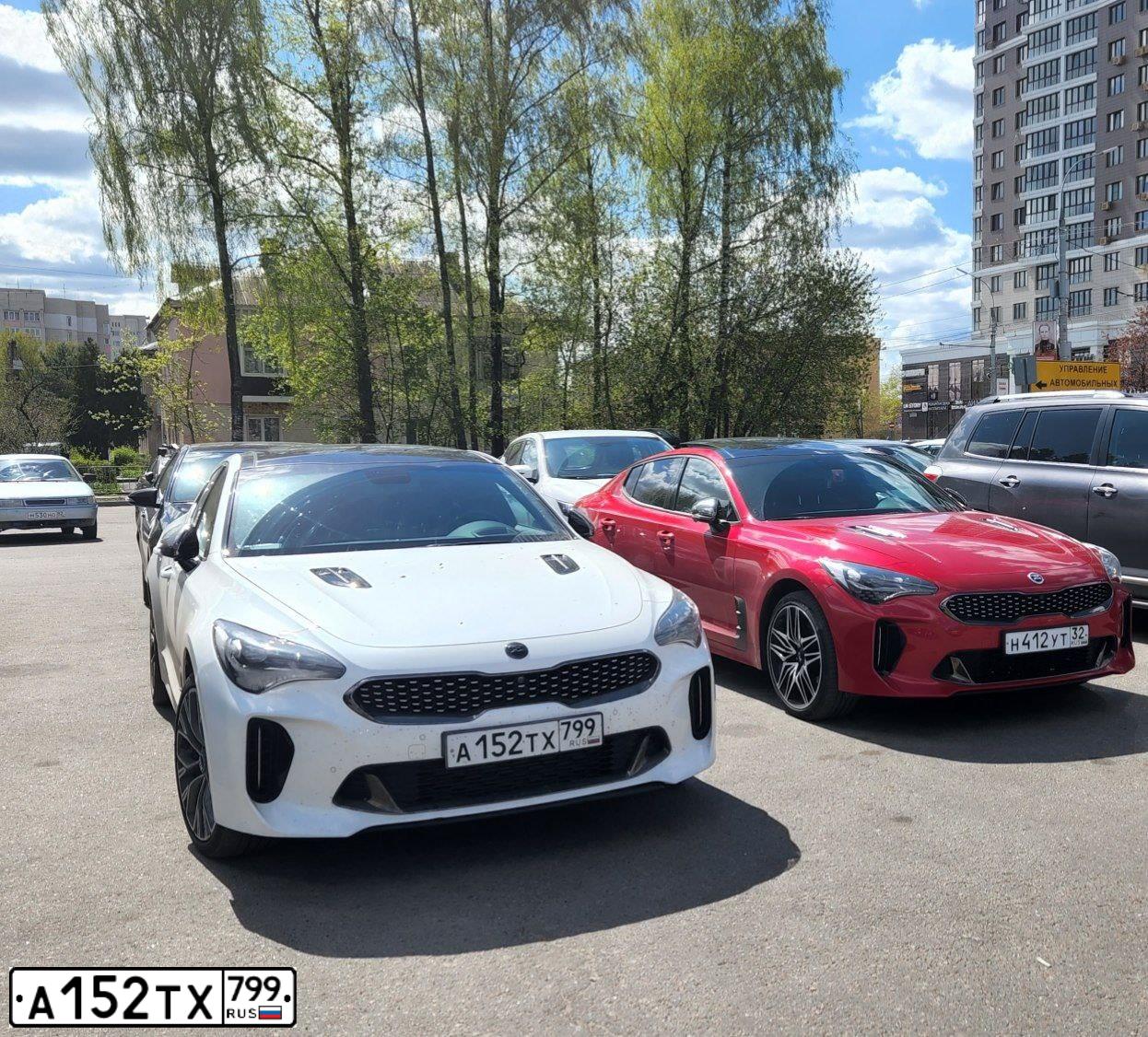 Фото автомобиля KIA STINGER, 2019 — госномер А152ТХ799. Цвет: Белый