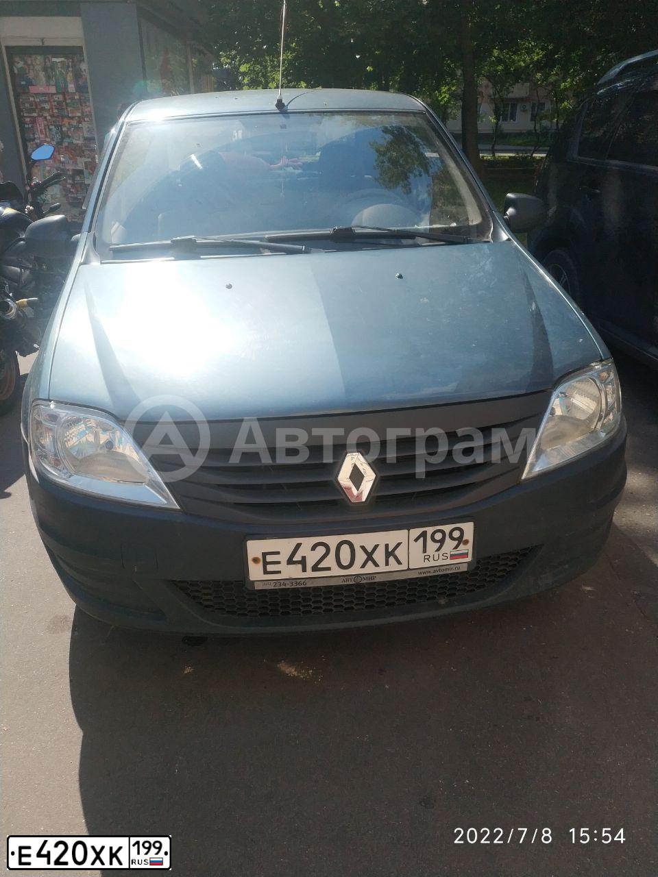 Фото автомобиля RENAULT LOGAN, 2010 — госномер Е420ХК199. Цвет: СИНИЙ