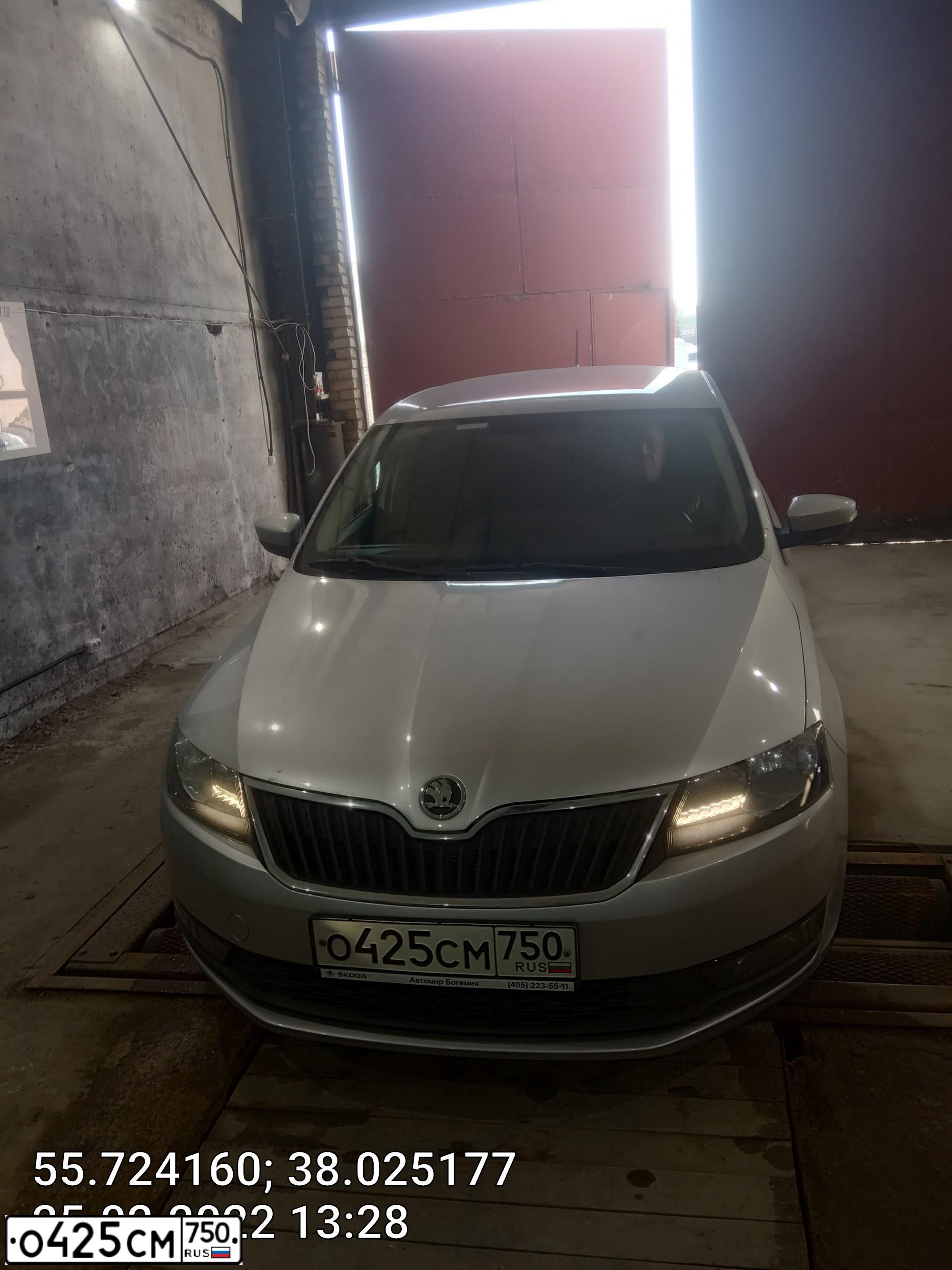Фото автомобиля SKODA RAPID, 2018 — госномер О425СМ750. Цвет: Серебристый