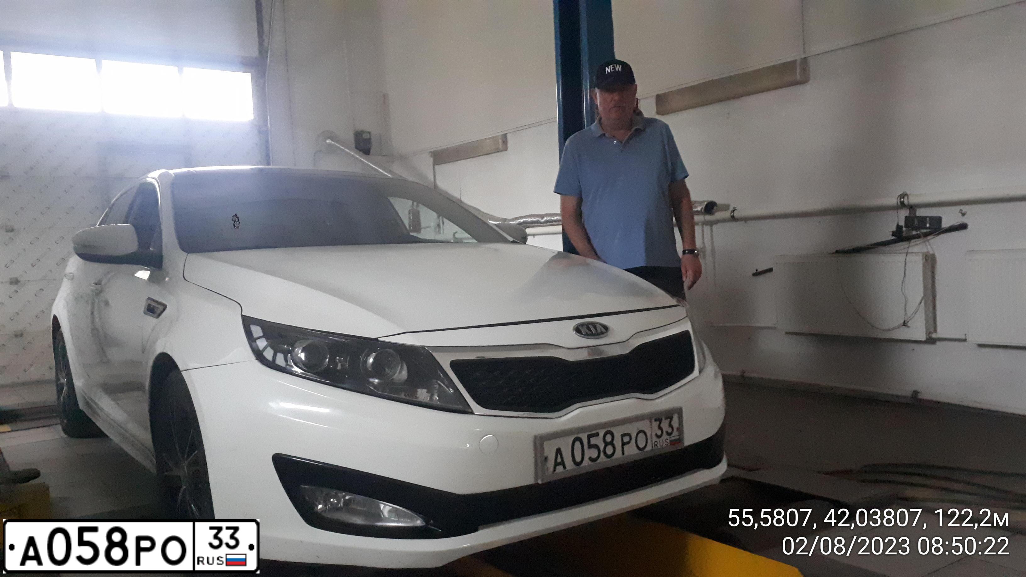 Фото автомобиля KIA K5, 2011 — госномер А058РО33. Цвет: БЕЛЫЙ
