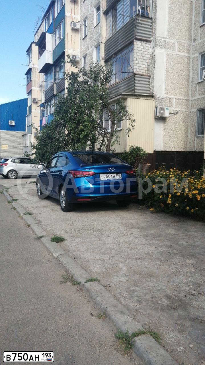 Фото автомобиля HYUNDAI SOLARIS, 2020 — госномер В750АН193. Цвет: синий