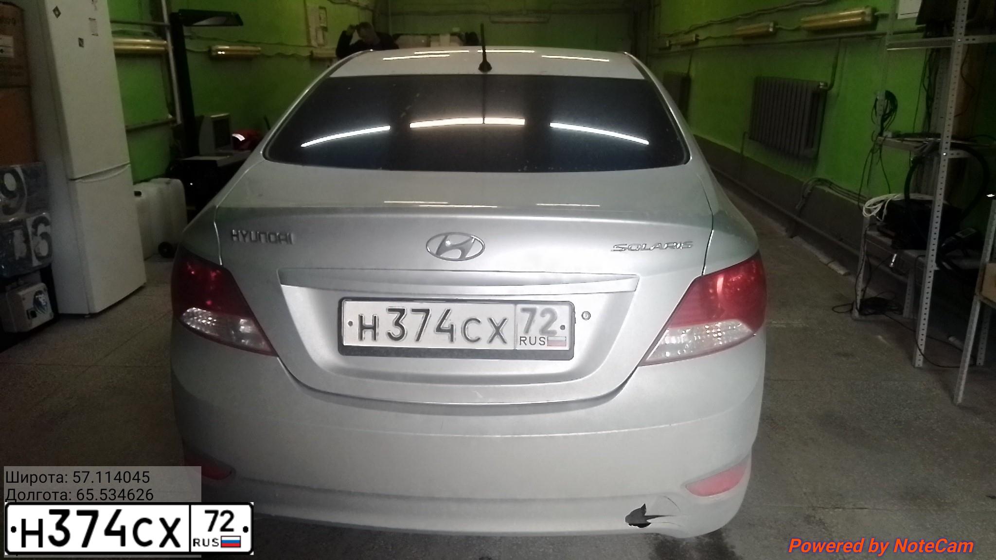 Фото автомобиля HYUNDAI SOLARIS, 2011 — госномер Н374СХ72. Цвет: серебристый