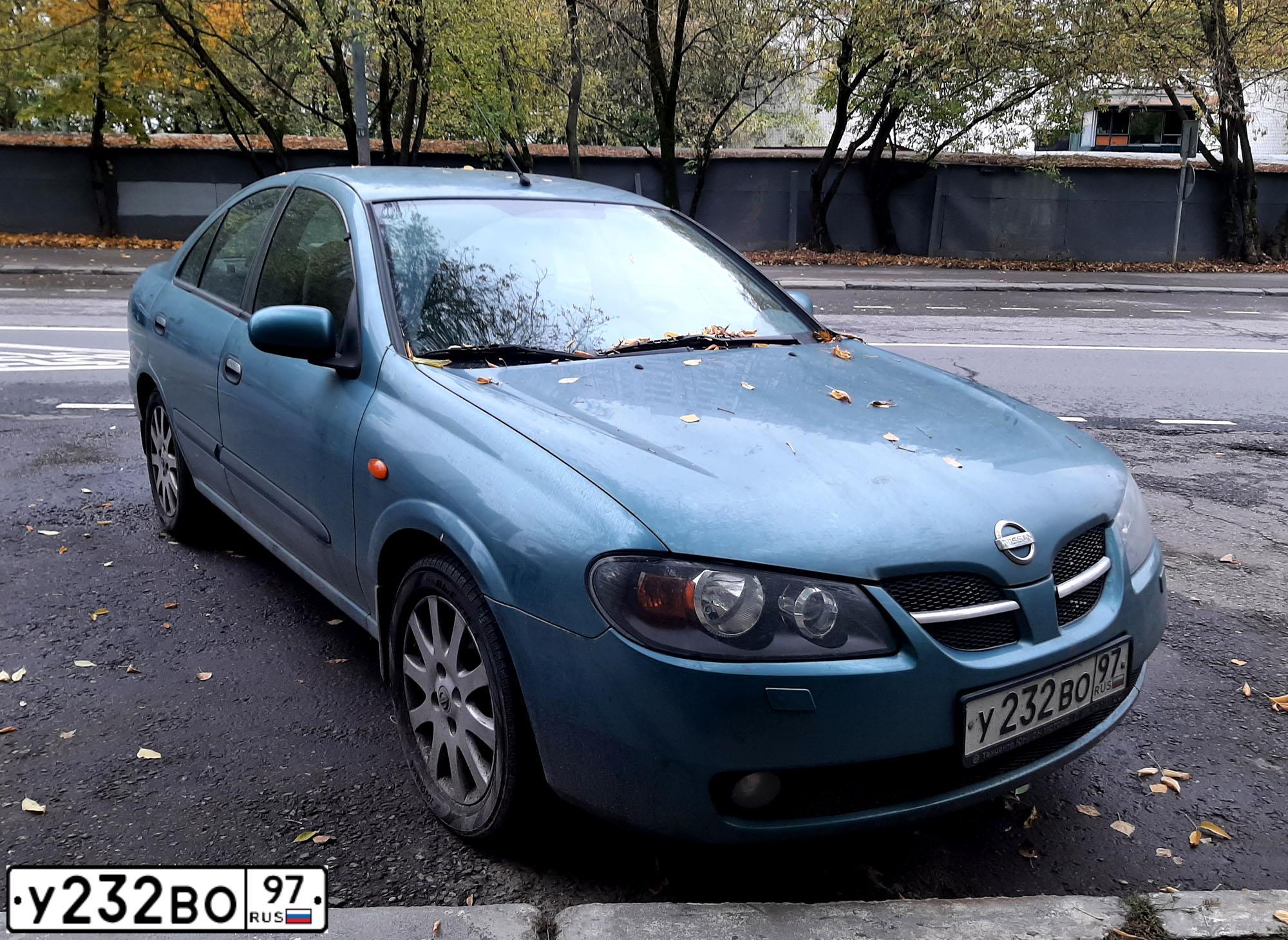 Фото автомобиля NISSAN ALMERA, 2003 — госномер У232ВО97. Цвет: синий