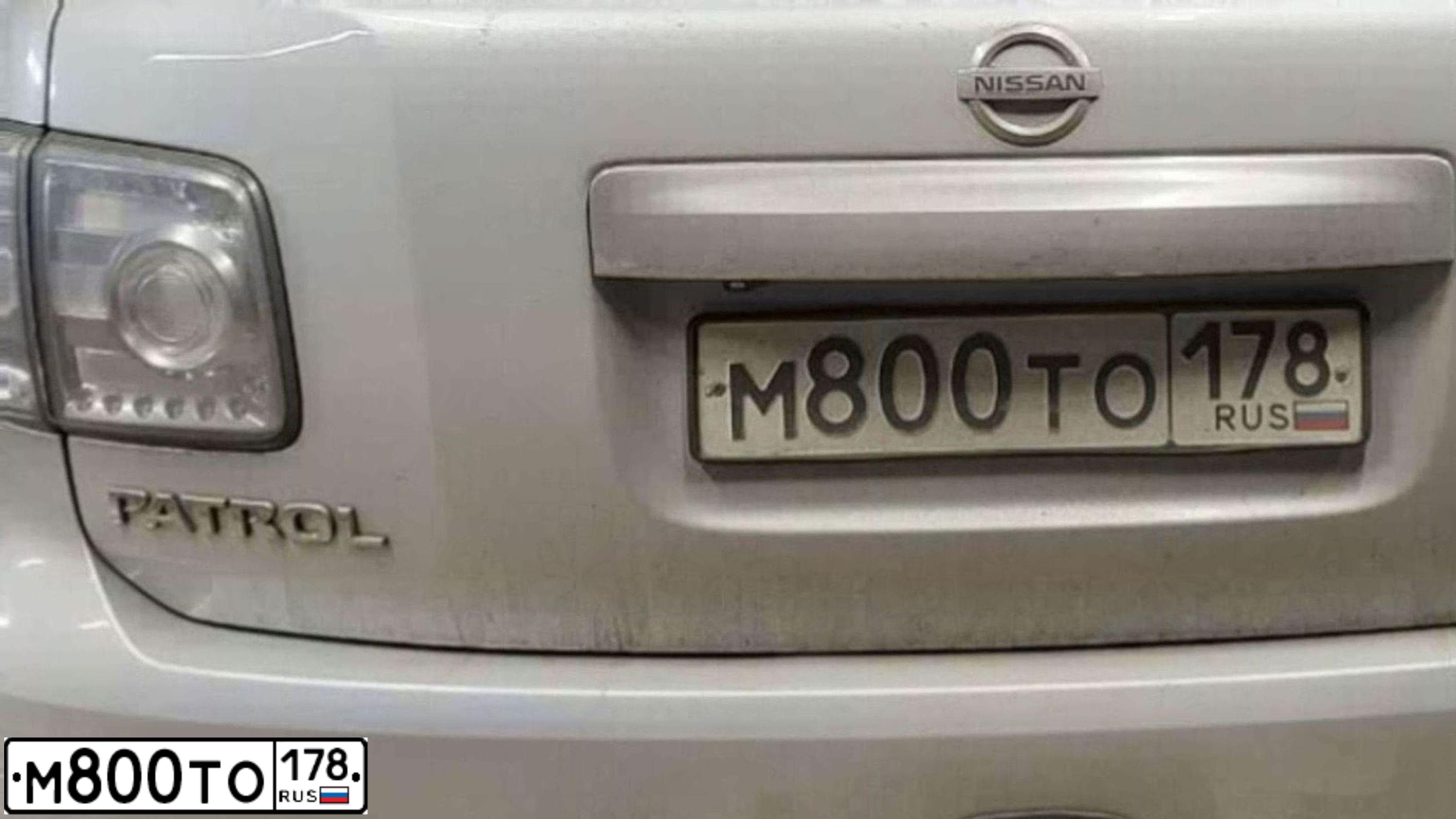 Фото автомобиля NISSAN PATROL, 2012 — госномер М800ТО178. Цвет: СЕРЕБРИСТЫЙ