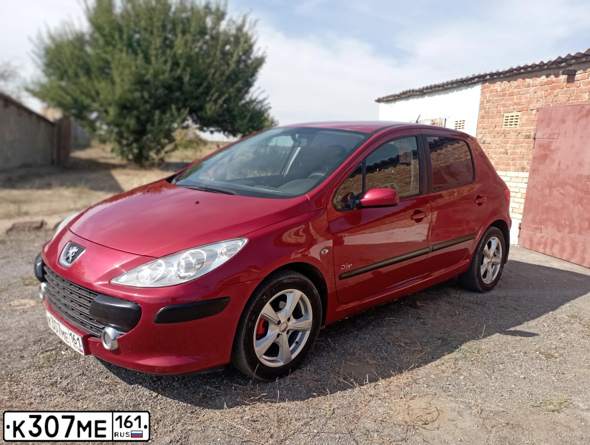 Фото автомобиля PEUGEOT 307, 2007 — госномер К307МЕ161. Цвет: Красный