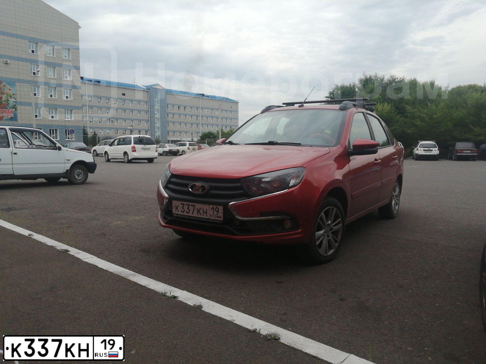 Фото автомобиля LADA 2191 GRANTA, 2019 — госномер К337КН19. Цвет: КРАСНЫЙ