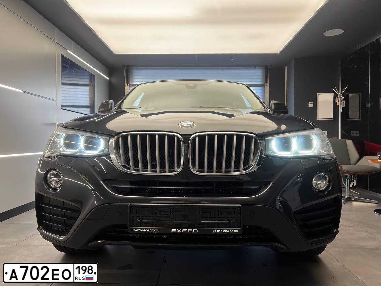 Фото автомобиля BMW X4, 2015 — госномер Т708МХ198. Цвет: ТЕМНО-СЕРЫЙ