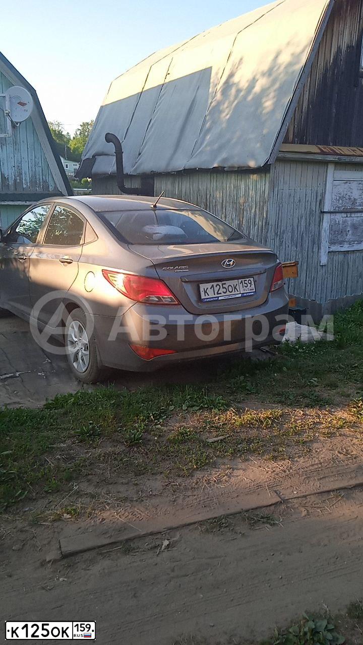 Фото автомобиля HYUNDAI SOLARIS, 2016 — госномер К125ОК159. Цвет: ТЕМНО-СЕРЫЙ