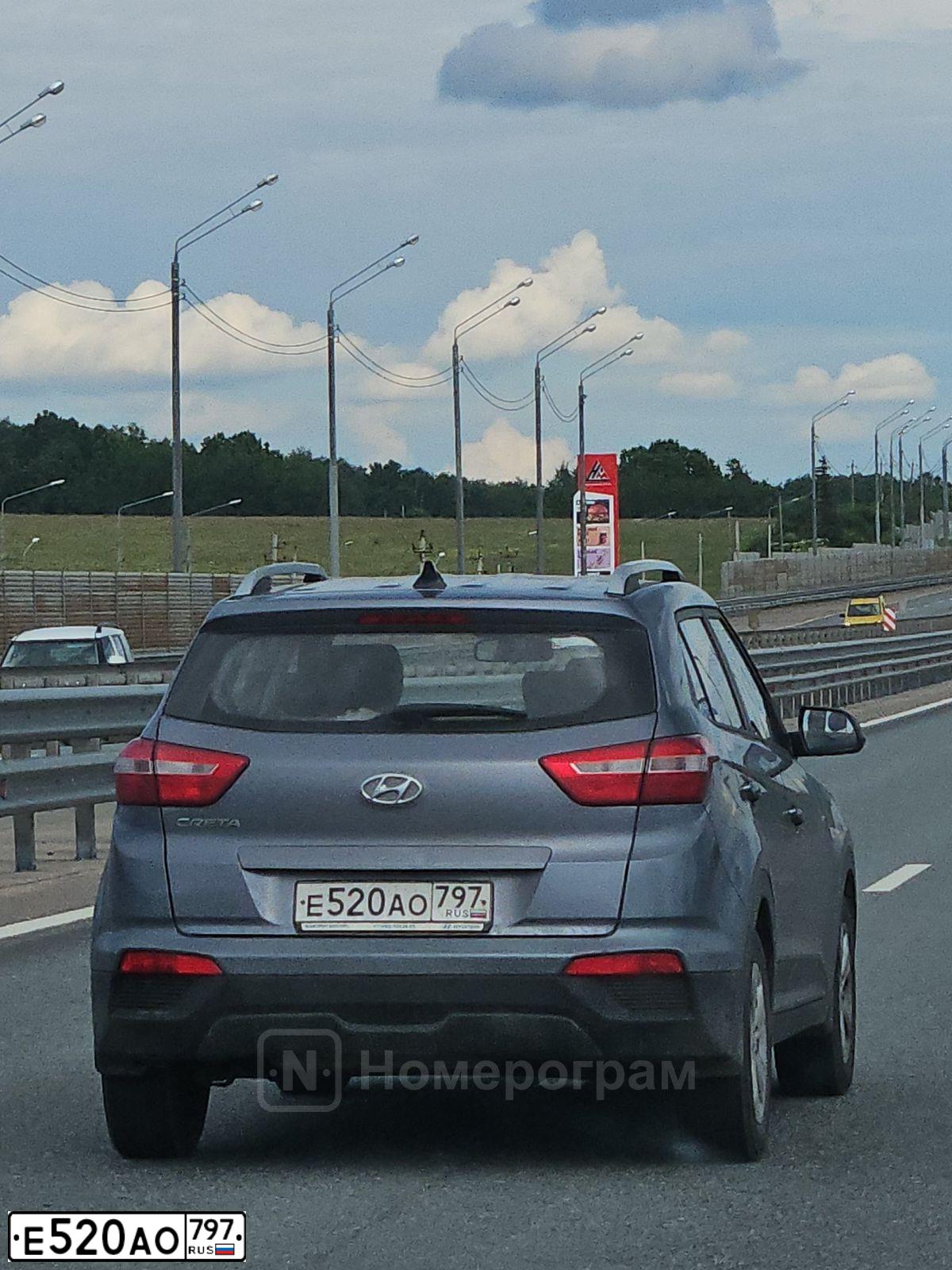 Фото автомобиля HYUNDAI CRETA, 2020 — госномер Е520АО797. Цвет: СЕРЫЙ