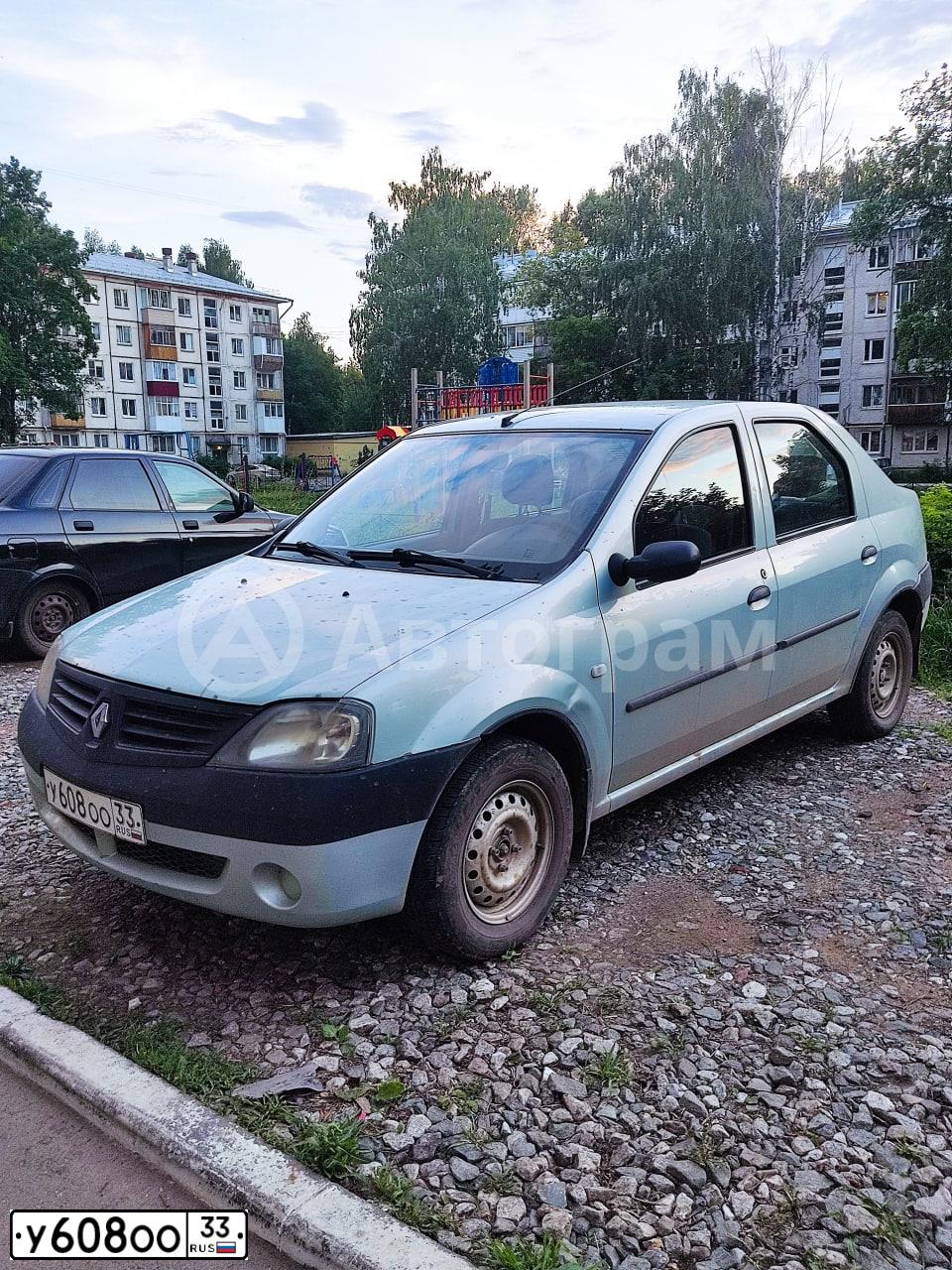 Фото автомобиля RENAULT LOGAN, 2008 — госномер У608ОО33. Цвет: СВЕТЛО-ЗЕЛЕНЫЙ