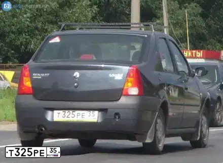 Фото автомобиля RENAULT LOGAN, 2007 — госномер Т325РЕ35. Цвет: ТЕМНО-СЕРЫЙ