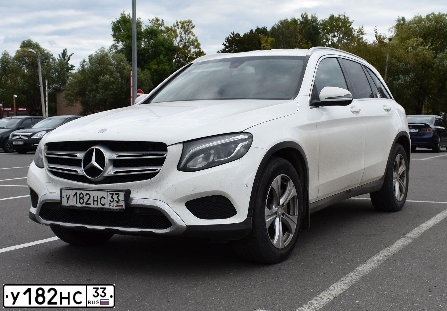 Фото автомобиля MERCEDES GLC-KLASSE, 2016 — госномер У182НС33. Цвет: Белый