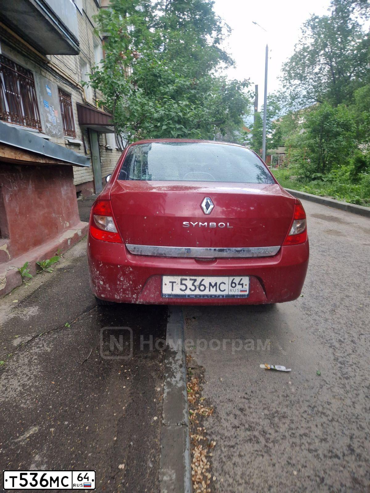 Фото автомобиля RENAULT SYMBOL, 2008 — госномер Т536МС64. Цвет: КРАСНЫЙ
