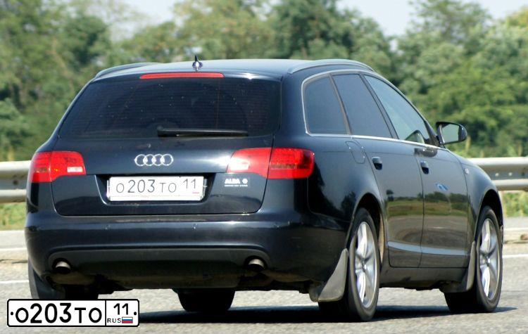 Фото автомобиля AUDI A6, 2008 — госномер О203ТО11. Цвет: СИНИЙ