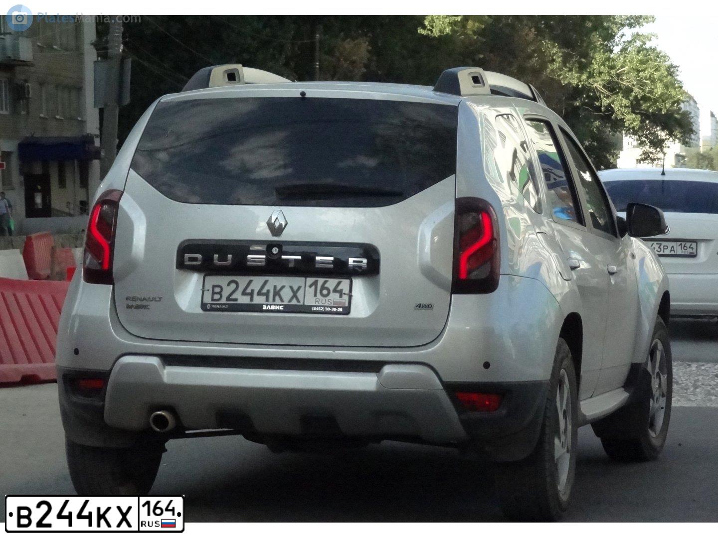 Фото автомобиля RENAULT DUSTER, 2019 — госномер В244КХ164. Цвет: СВЕТЛО-СЕРЫЙ