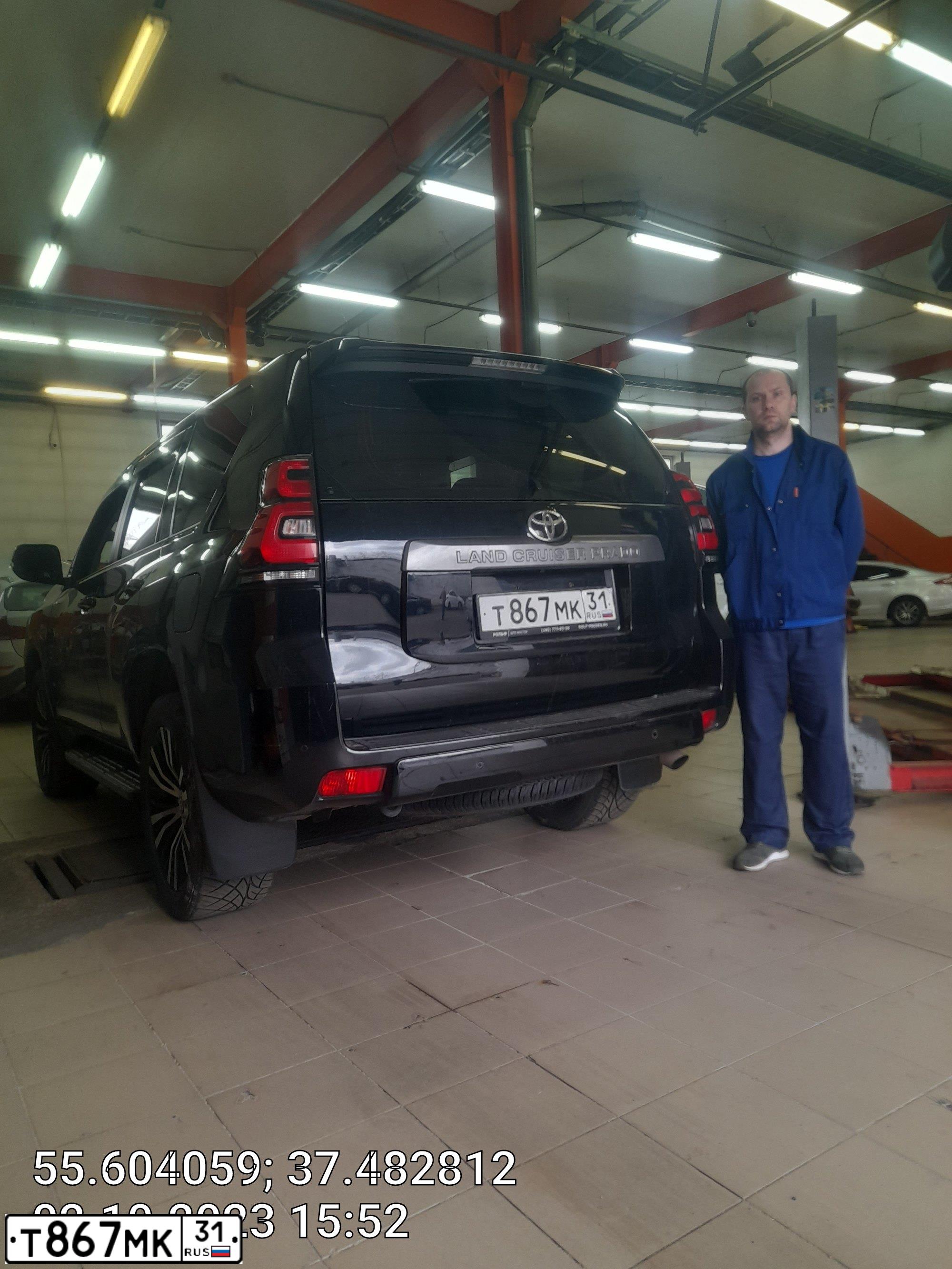 Фото автомобиля TOYOTA LAND CRUISER 150, 2019 — госномер Р535АТ977. Цвет: ЧЕРНЫЙ