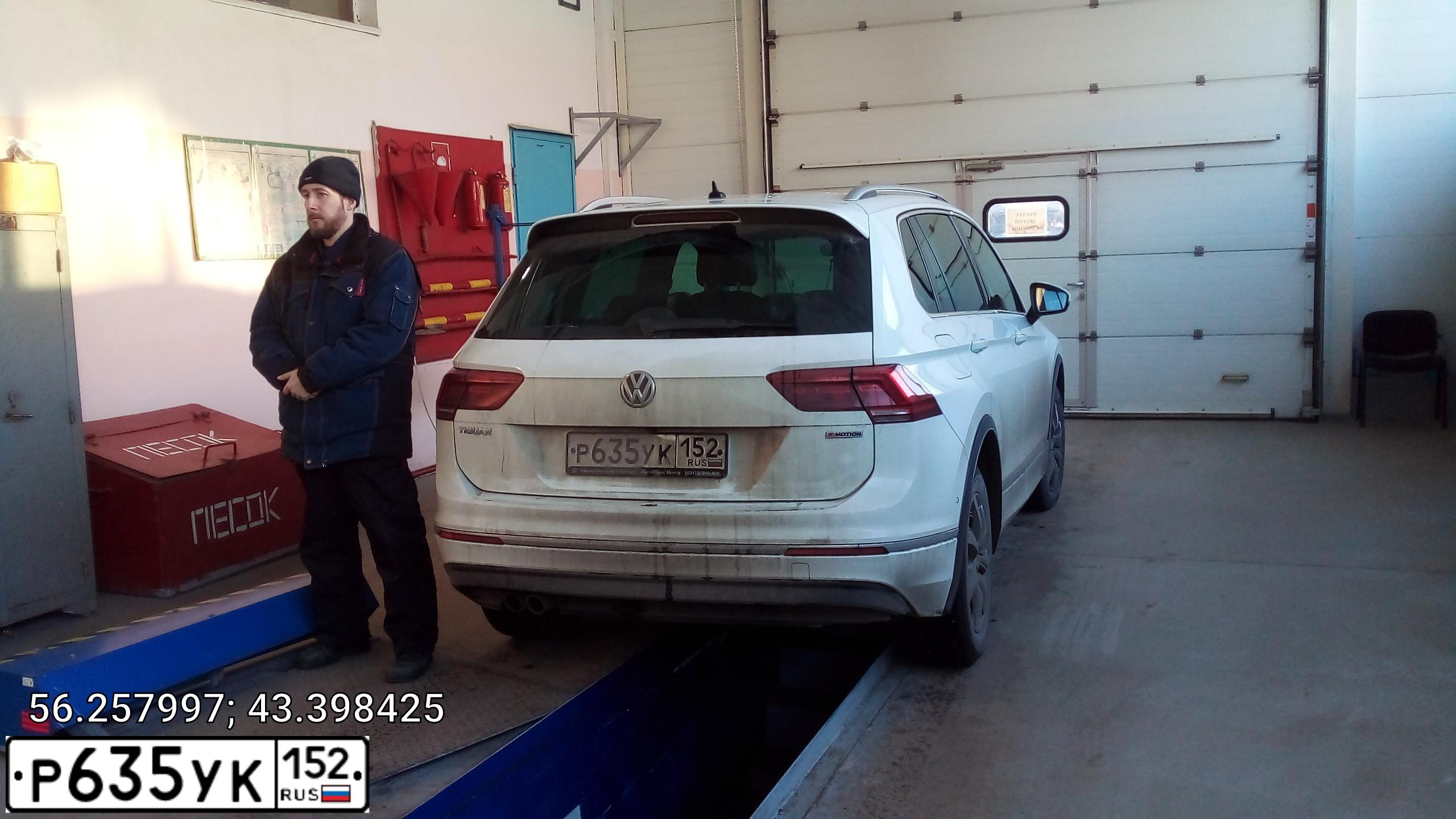 Фото автомобиля VOLKSWAGEN TIGUAN, 2018 — госномер А201НА252. Цвет: Белый