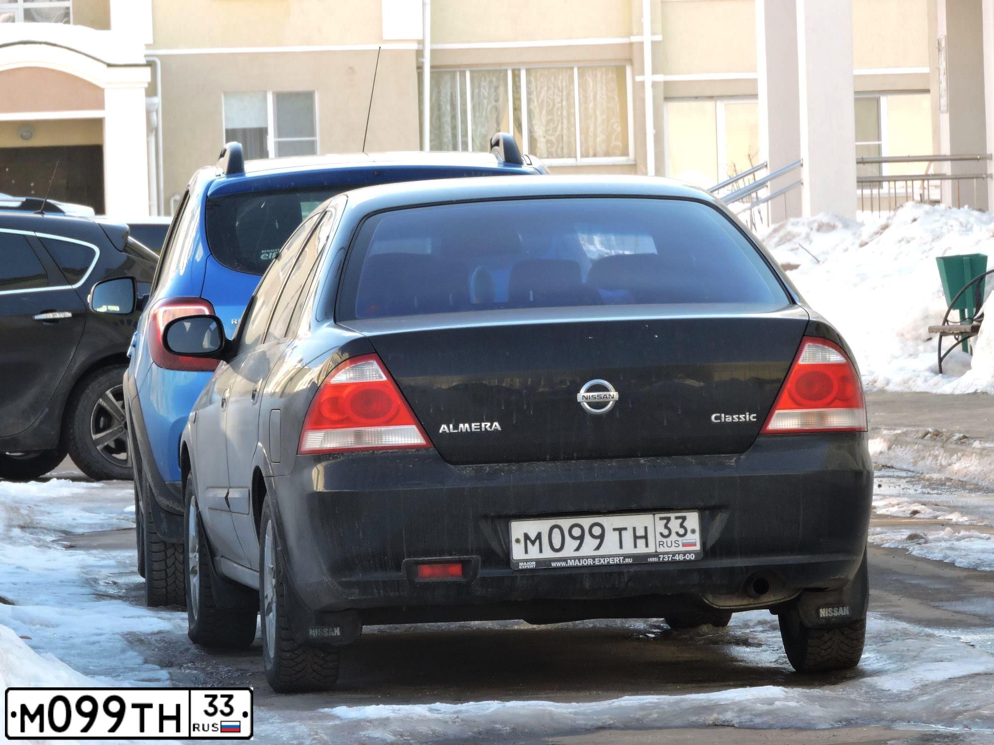 Фото автомобиля NISSAN ALMERA, 2006 — госномер М099ТН33. Цвет: ЧЕРНЫЙ