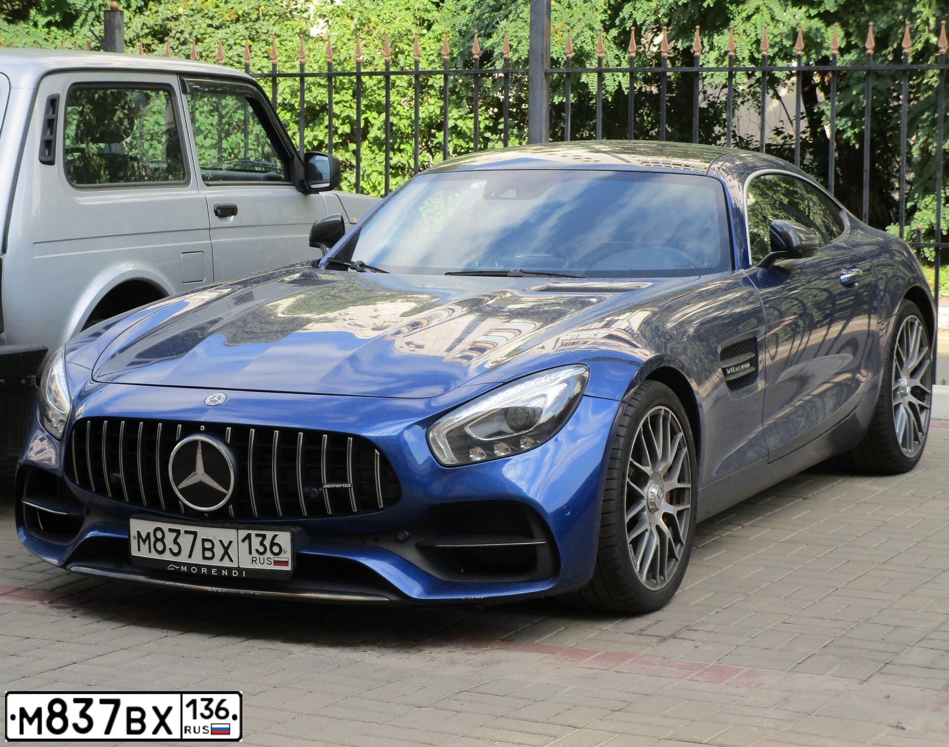 Фото автомобиля MERCEDES AMG GT, 2016 — госномер М837ВХ136. Цвет: СИНИЙ