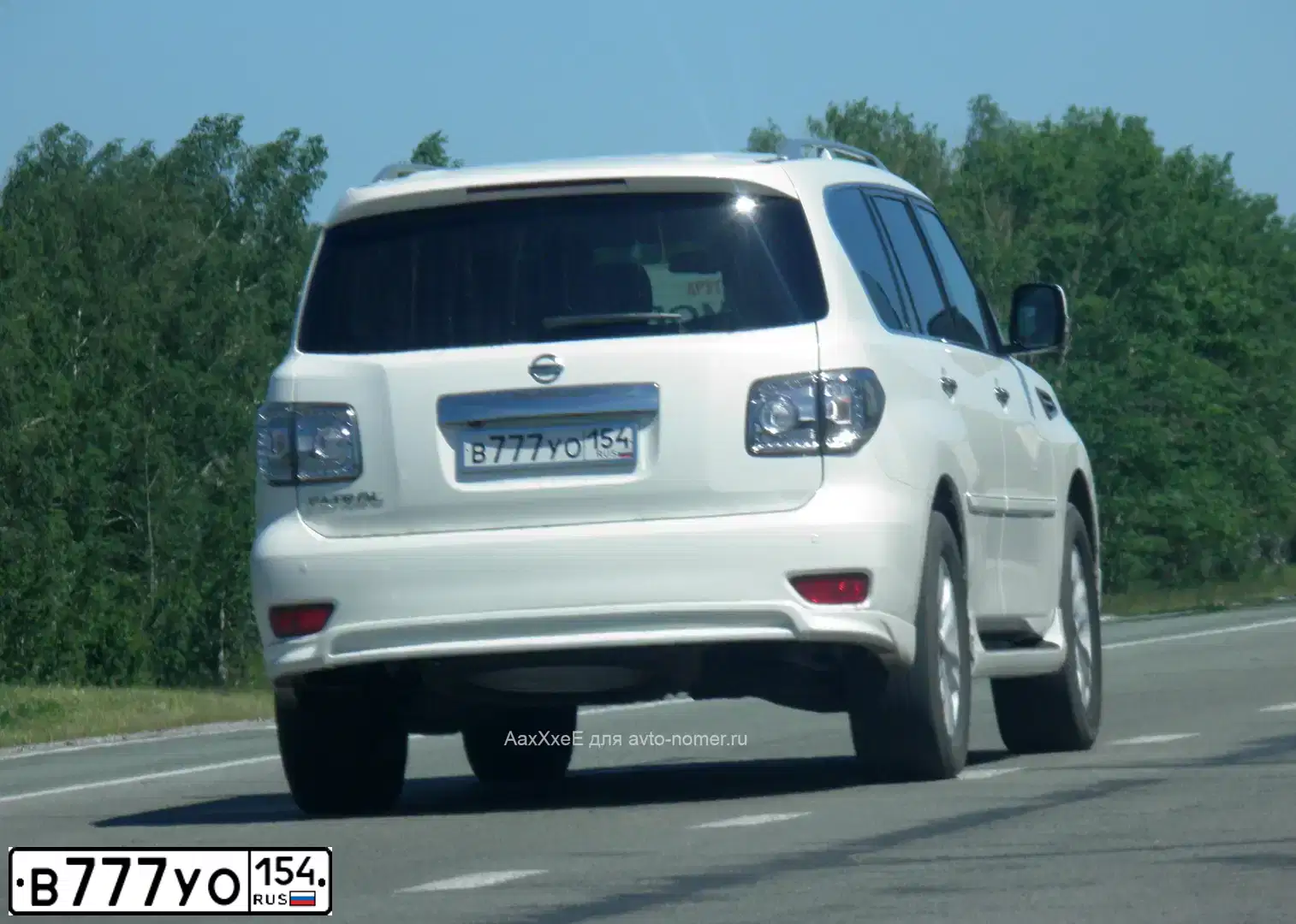 Фото автомобиля NISSAN PATROL, 2012 — госномер В777УО154. Цвет: БЕЛЫЙ
