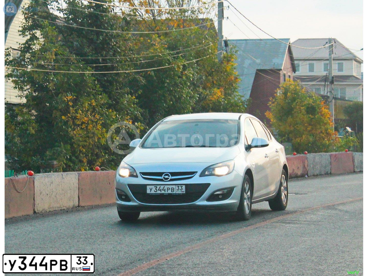 Фото автомобиля OPEL ASTRA, 2014 — госномер У344РВ33. Цвет: СЕРЕБРИСТЫЙ МЕТАЛЛИК